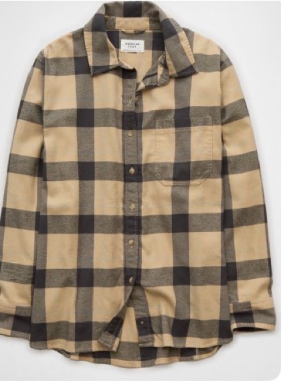 American Eagle Outfitters Beige and Black Plaid Button-Down Shirt